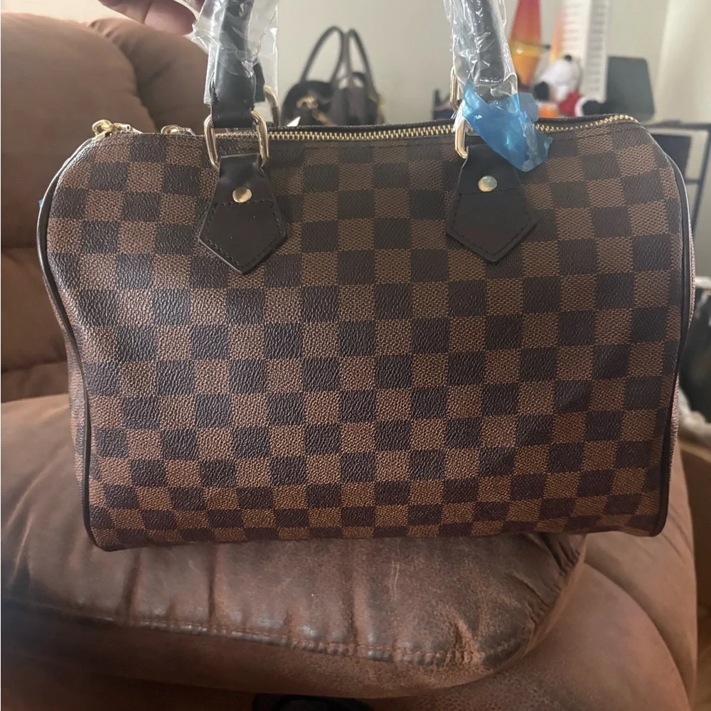 Checkered Brown Tote Bag - Picture 3 of 17